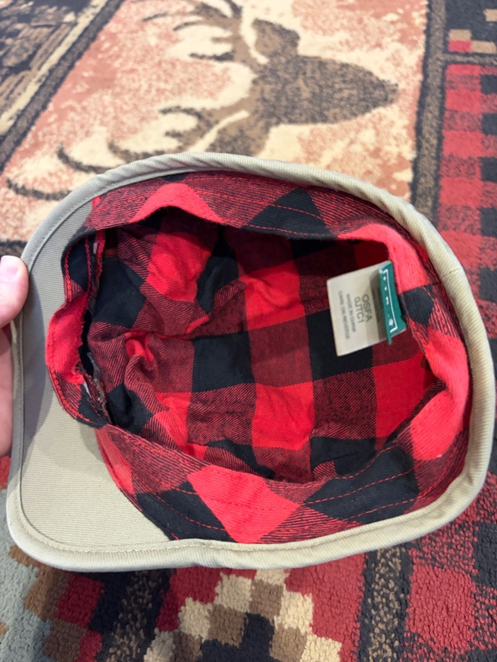 Mens LL Bean canvas plaid lined hat - Picture 5 of 5